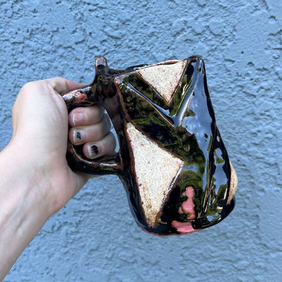 Vintage Brutalist Pottery Funky Abstract Pitcher Vase unique decor - Picture 9 of 10